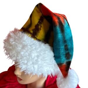 Unisex Santa Hat One Size Handmade Tie Dye Hippie Christmas Fun Holiday NEW NWT